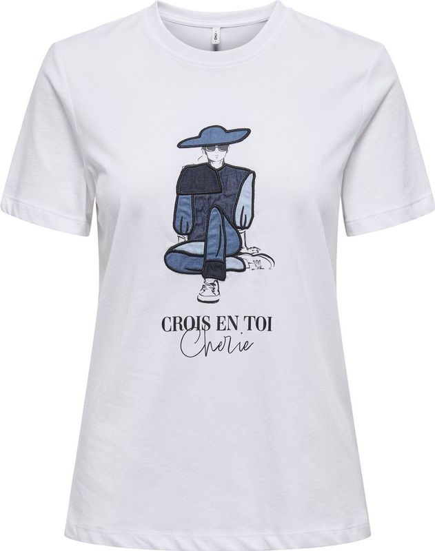 Only - Onlemma Life - T-shirt - Wit - Regular Fit - Korte Mouwen