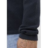 Basic - Gebreide Polo met Col - Blauw - Katoen - Relaxte Pasvorm