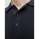 Basic - Gebreide Polo met Col - Blauw - Katoen - Relaxte Pasvorm