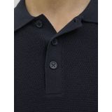 Basic - Gebreide Polo met Col - Blauw - Katoen - Relaxte Pasvorm