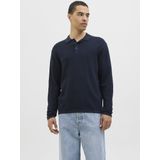 Basic - Gebreide Polo met Col - Blauw - Katoen - Relaxte Pasvorm