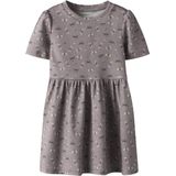 Kledingmerk - Korte Mouwen Jurk - All-Over Print - Ronde Hals - Ribgebreide Stof