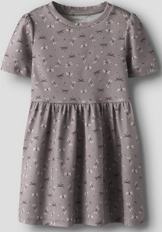 Kledingmerk - Korte Mouwen Jurk - All-Over Print - Ronde Hals - Ribgebreide Stof