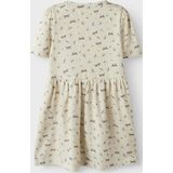 Jerseyjurken - Korte Mouwen Jurk - All-over Print - Ronde Hals - Pofmouwen