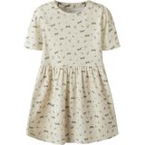 Jerseyjurken - Korte Mouwen Jurk - All-over Print - Ronde Hals - Pofmouwen