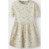 Jerseyjurken - Korte Mouwen Jurk - All-over Print - Ronde Hals - Pofmouwen