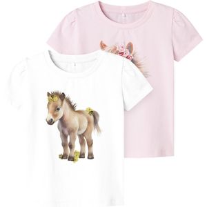 NAME IT - NMFHani - T-shirt - Bruin / Pastelroze / Zwart / Wit - 2 Pack