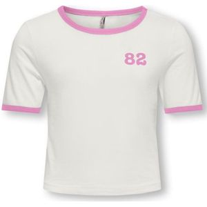 ONLY - Kognina Life Contrast - T-shirt - Cloud Dancer Fuchsia Pink - Korte Mouwen, O-hals, Regular Fit