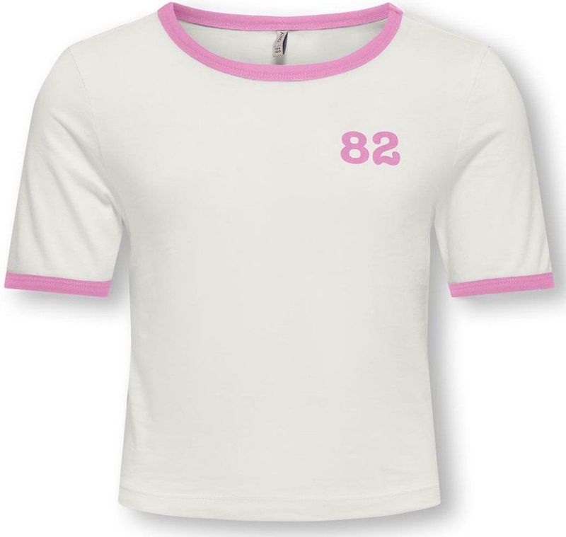 ONLY - Kognina Life Contrast - T-shirt - Cloud Dancer Fuchsia Pink - Korte Mouwen, O-hals, Regular Fit