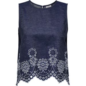 JDY - JDYMARGOT - Blouse - Marine/Wit - Katoen, Bloemenprint, Mouwloos