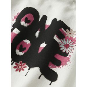 Hoodie - Glitterprint - Geborstelde Sweatstof - Ronde Hals - Lange Mouwen