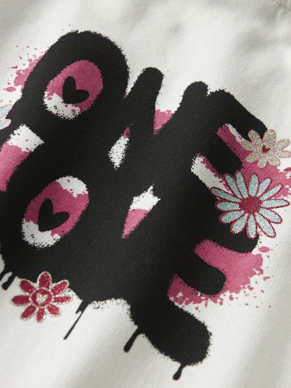 Hoodie - Glitterprint - Geborstelde Sweatstof - Ronde Hals - Lange Mouwen