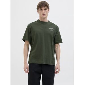 Jack en Jones - T-shirt - Donkergroen - Katoen - Ronde Hals Korte Mouwen