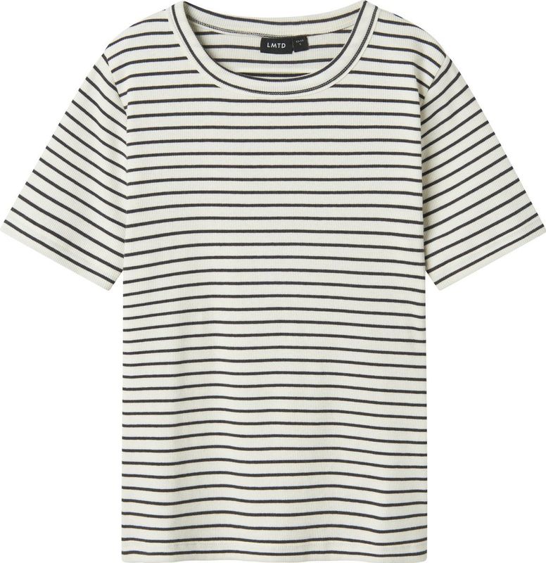 LMTD - Shirt - Grijs/Wit - Gestreept - Katoen - Kwartmouw