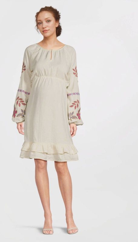 ONLY MATERNITY - Jerseyjurk - Ronde Hals - Lange Mouwen - Borduursels