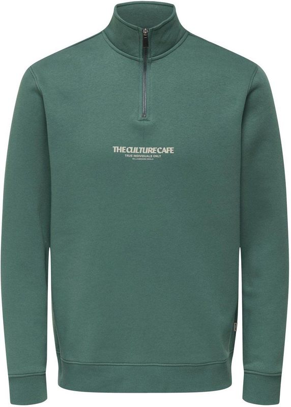 Only & Sons - Onsceres Printet - Trui - Mallard Green - Regular Fit - Half Zip