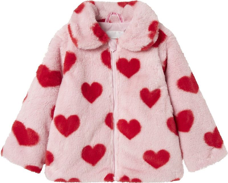 Name It - NmfMindy - Kunstbont Jas - Ruikertje met Harten - Winterjassen