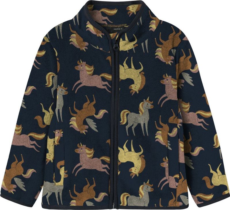 NAME IT - NMFMEEKO - Fleece Jas - Marine - Grijs - Brokaat - Honing