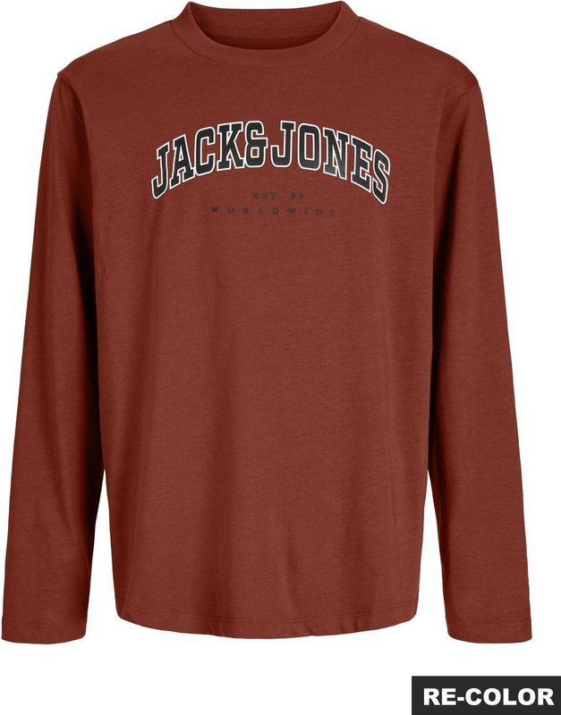 Jack & Jones Junior - JJECALEB - Shirt - Roestbruin / Zwart / Wit - Lange Mouw