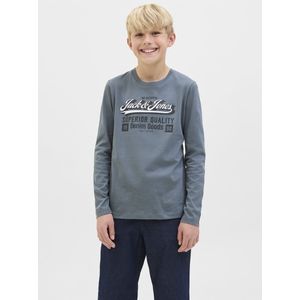 JACK&JONES - JJELOGO TEE LS O-NEC - T-shirt - Blauw - Jersey - Lange Mouwen