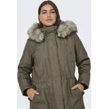 Carirena - Lange Parka - Met Kap en Afneembare Rand van Synthetisch Bont - Zwart