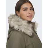 Carirena - Lange Parka - Met Kap en Afneembare Rand van Synthetisch Bont - Zwart