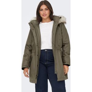 Carirena - Lange Parka - Met Kap en Afneembare Rand van Synthetisch Bont - Zwart