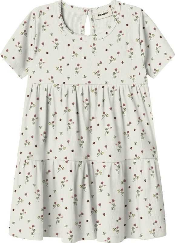 Jerseyjurken - Korte Mouwen Jurk - All-over Print - Ronde Hals - Knoop en Lussluiting