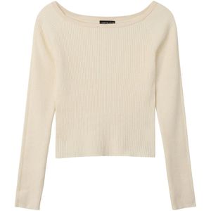 Korte Gebreide Top - Slim Fit - Lange Mouwen - Boothals - Polyester