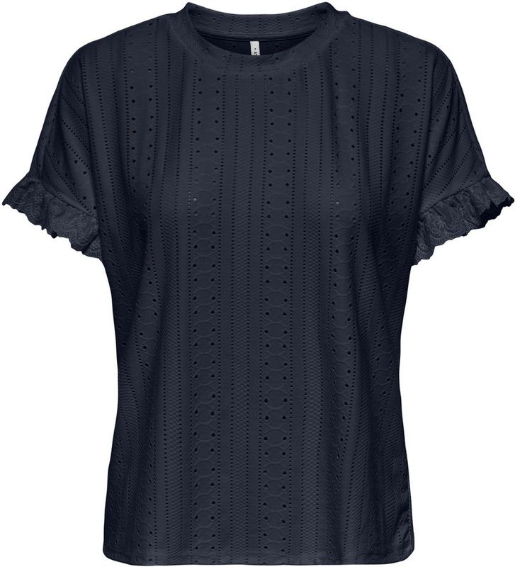 Only - Onlsmilla ss frill mix top - Navy - T-shirt