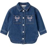 Jas - Denim - Gespreide Kraag - Drukknoopsluiting - Geborduurd Detail