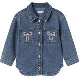 Jas - Denim - Gespreide Kraag - Drukknoopsluiting - Geborduurd Detail