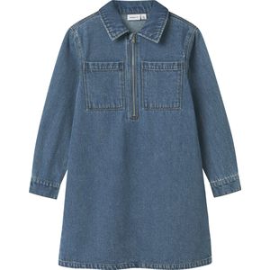 NAME IT - NKFASTRID LS ZIP DNM DRESS - Meisjes - Jurk - Denim - Lange Mouwen