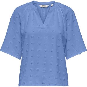 ONLY - Top - Blauw - V-hals - Driekwart Mouwen - 100% Polyester