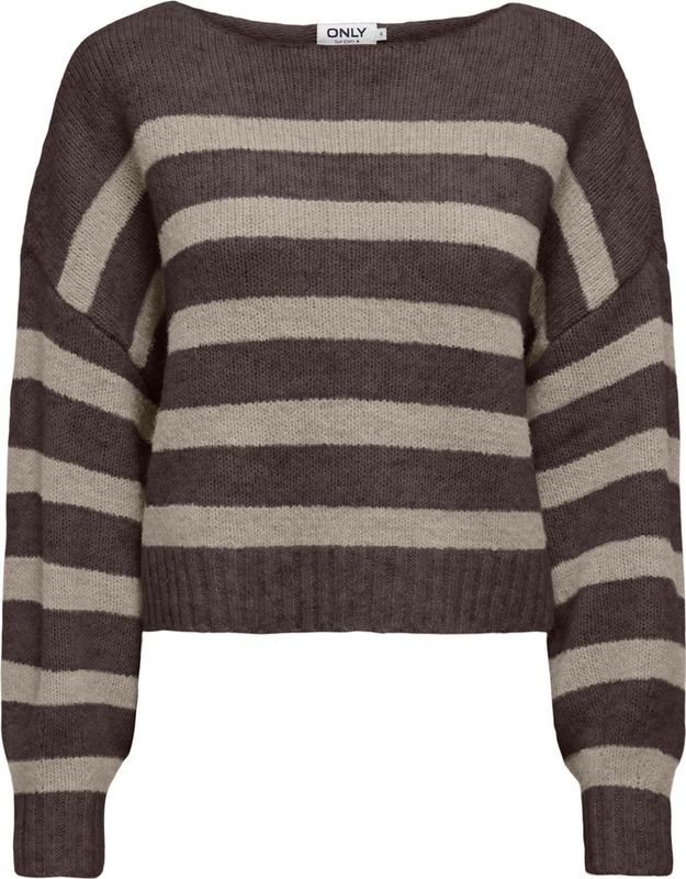 Only Dames trui bruin (Maat: XL) - Streep - Halslijn: Boothals,
