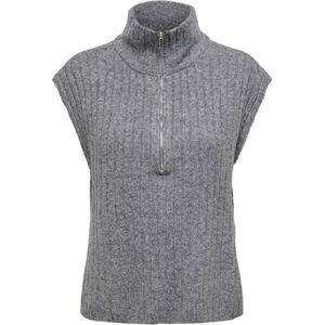Only - Onljeanett Life L Rib - Gebreid Vest - Medium Grey - Hoge Nek - Mouwloos