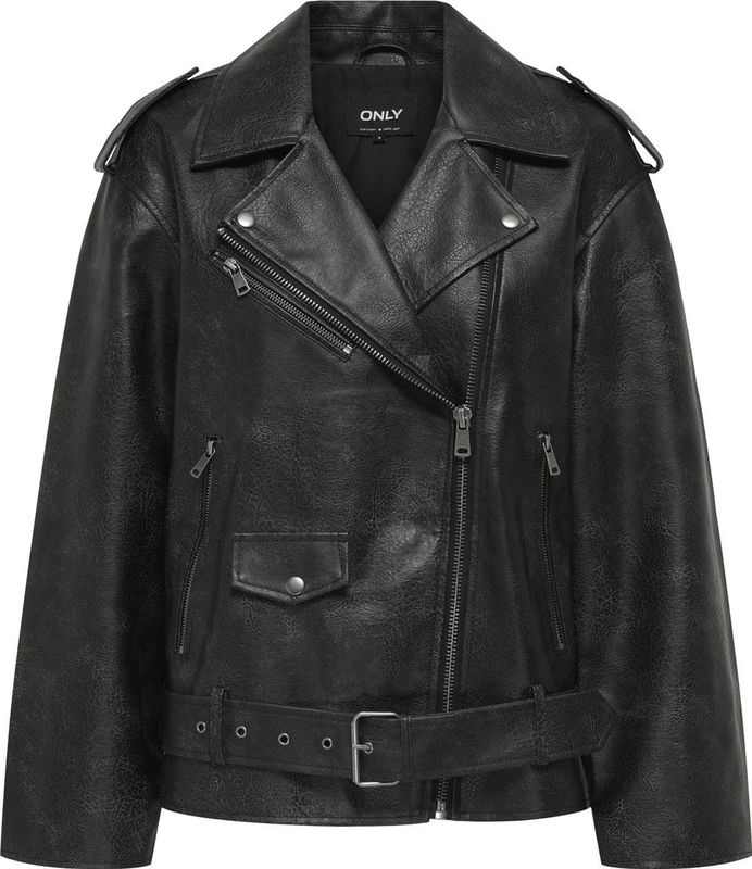 Onlwaves - Bikerjack - Imitatieleer - Asymmetrische Ritssluiting - Lange Mouwen