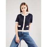 ONLY - Gebreid Vest - Nachtblauw/Wit - Kwartmouw - Ronde Hals - Gerecycled Materiaal