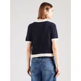 ONLY - Gebreid Vest - Nachtblauw/Wit - Kwartmouw - Ronde Hals - Gerecycled Materiaal