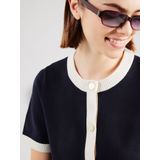 ONLY - Gebreid Vest - Nachtblauw/Wit - Kwartmouw - Ronde Hals - Gerecycled Materiaal