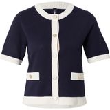 ONLY - Gebreid Vest - Nachtblauw/Wit - Kwartmouw - Ronde Hals - Gerecycled Materiaal