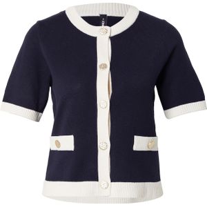 ONLY - Gebreid Vest - Nachtblauw/Wit - Kwartmouw - Ronde Hals - Gerecycled Materiaal