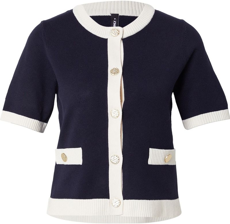 ONLY - Gebreid Vest - Nachtblauw/Wit - Kwartmouw - Ronde Hals - Gerecycled Materiaal