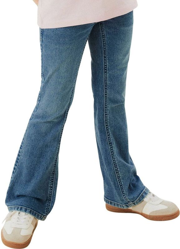 Bootcut Jeans - Denim - Blauw - Verstelbare Taille, Achterzakken, Voorzakken, Haak- en Knoopsluiting