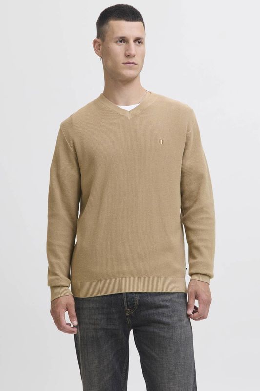 JACK & JONES PREMIUM - Pullover - Lichtbruin - V-hals - Lange Mouwen