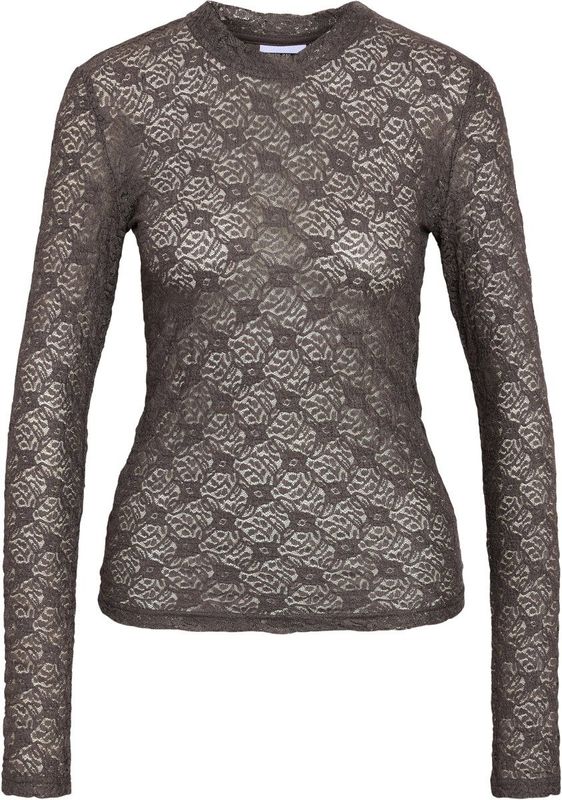 NOISY MAY Nmjudith L/S Lace Top Noos, Charcoal Gray, S