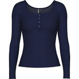 PIECES - T-shirt - Donkerblauw - Lange Mouwen - Geribbeld Effect - Katoen