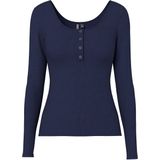 PIECES - T-shirt - Donkerblauw - Lange Mouwen - Geribbeld Effect - Katoen