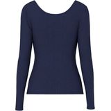 PIECES - T-shirt - Donkerblauw - Lange Mouwen - Geribbeld Effect - Katoen