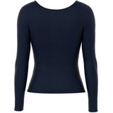 PIECES - T-shirt - Donkerblauw - Lange Mouwen - Geribbeld Effect - Katoen